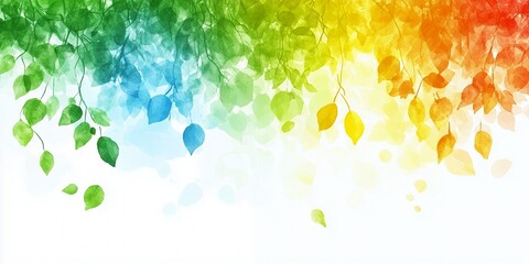 Poster - Watercolor leaves in shades of blue, green, yellow, and orange.