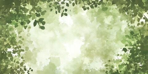 Wall Mural - Watercolor painting of green leaves on a white background.