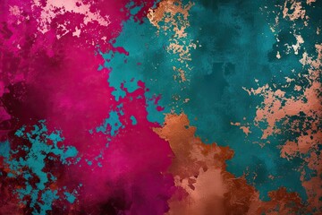Wall Mural - Vibrant Magenta Teal and Copper Whimsical Grunge Exhibition Background Design