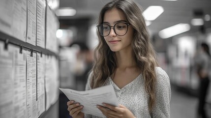 Wall Mural - recrutiment agency employee standing in front of employment noticeboard, helping young woman to search for job