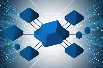 Poster - Blue Geometrical Shapes Abstract Background Illustrating Digital Network Connections in Technology Environment