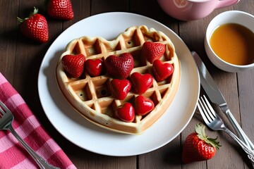 Wall Mural - Romantic Heart Shaped Waffles for a Delightful Breakfast Treat