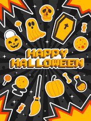 Poster - Halloween poster in y2k style. Poster with pixel lettering Happy Halloween. Vector template for banner, post, cover