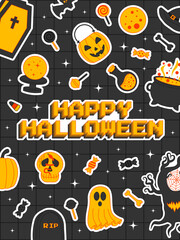 Poster - Poster with the inscription Happy Halloween. Poster with pixel inscription in y2k style. Vector template of banner, post, cover