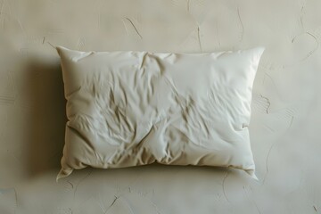 A simple pillow resting on a plain white wall, suitable for minimalist interior design or decoration