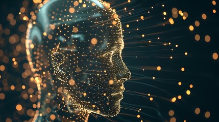 Poster - digital head made of glowing dots and lines, representing artificial intelligence and the concept of