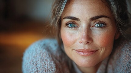 Poster - skincare for mature woman beautiful older woman with gray hair cleaning taking care of her skin