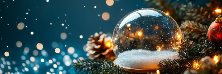 Wall Mural - christmas baubles glass balls and pine branches. horizontal banner web poster, header for website mi