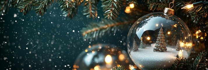 Wall Mural - christmas baubles glass balls and pine branches. horizontal banner web poster, header for website mi