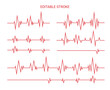 © Yanka - Heartbeat line. Pulse cardiogram Icons of heart beat. Ecg Electrocardiogram with healthy rhythm, cardio attack, ischemia, infarction. Symbol for cardiac