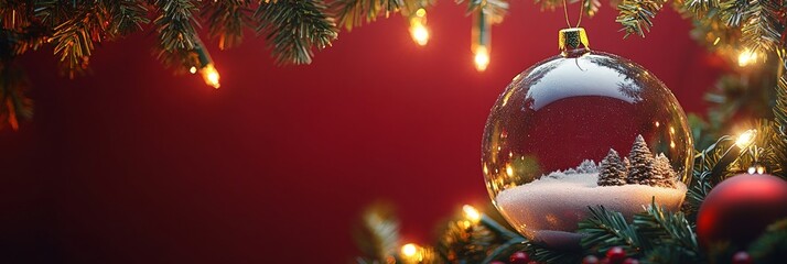 Wall Mural - christmas baubles glass balls and pine branches. horizontal banner web poster, header for website mi
