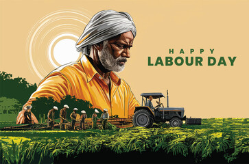 Happy Labor Day. A old farmer is seen doing farming in this with tractor