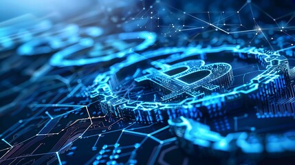 Poster - 3D rendering of the Bitcoin symbol on a circuit board, representing the digital nature of cryptocurrency.