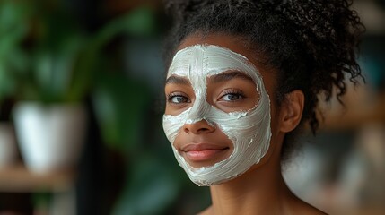 Poster - teenage daughter applying face mask to her father at home