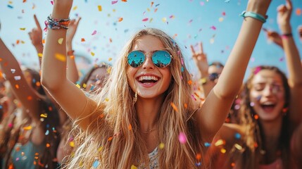 Poster - teenagers at summer music festival having good time