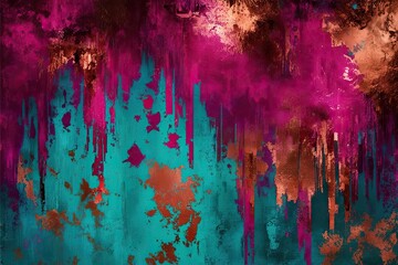 Wall Mural - Vibrant Magenta Teal and Copper Grunge Background for Artistic Exhibitions