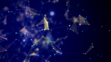 Poster - Futuristic geometric flow with connecting points and lines. Abstract blue digital background. Global network concept. Big data complex with compounds. 3D rendering.