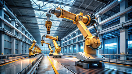 Automated robotic arm manufacturing in a futuristic factory , robotics, automation, technology, innovation