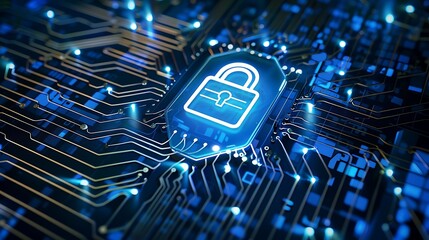 Poster - Digital lock on a circuit board, symbolizing the importance of cybersecurity in the digital age.