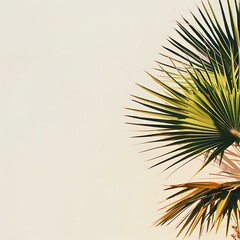 Wall Mural - Palm Leaf Against White Wall Minimalist Background