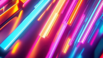 Wall Mural - Vibrant Abstract Neon Light Streaks in Motion - Futuristic and Colorful Digital Background