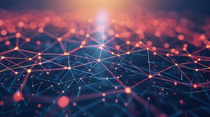 Fototapete - Abstract network connection background with glowing nodes and lines.