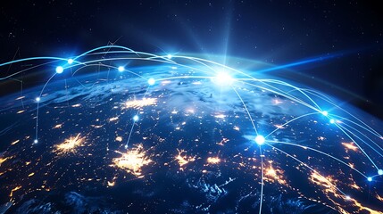 Poster - earth with glowing lines connecting various points, symbolizing global network connections.