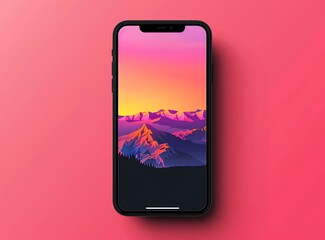 Phone Screen with Mountain Sunset Wallpaper