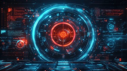 Poster - Futuristic HUD Dashboard with Neon Glowing Circular Display, Crosshair Aiming, and High-Tech GUI Elements