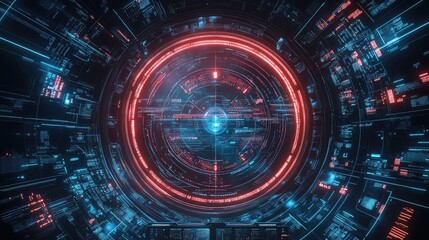 Poster - Futuristic HUD Dashboard with Neon Glowing Circular Display, Crosshair Aiming, and High-Tech GUI Elements