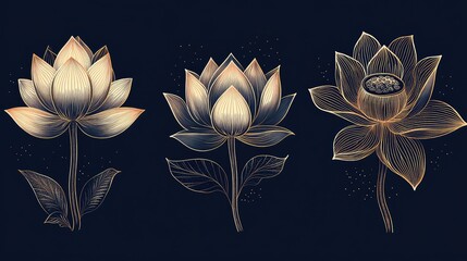 Poster - Set of Stylized Lotus Flower Patterns for Logo Outlines - Modern and Elegant Floral Designs for Branding and Decoration