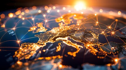 Poster - Abstract depiction of the interconnectedness of the world through a network of glowing lines and points, symbolizing global communication, technology, and interconnectedness.