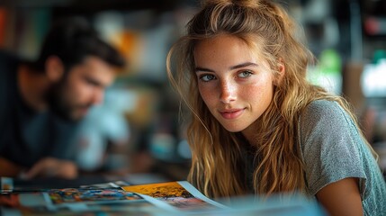 Canvas Print - young colleagues working in photo atelier