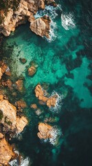 Sticker - Aerial View of Turquoise Water Surrounding Rocks