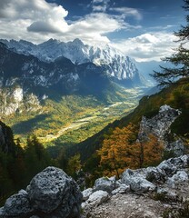 Poster - Mountain Valley Landscape With Autumn Colors