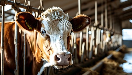 Wall Mural - Humane Living Conditions for Dairy Cows in a Spacious and Clean Barn