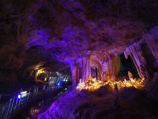 illuminated limestone cave