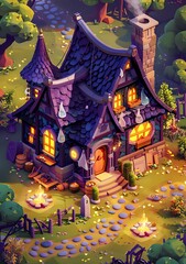 Wall Mural - Fantasy Style Witch Cottage Illustration