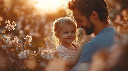 Wall Mural - young parents with small daugthers standing outside in spring nature