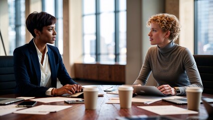 two businesswomen having discussion