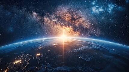 Aufkleber - Planet earth traveling through vast universe, stars, milky way.