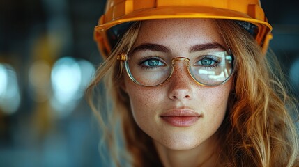 Poster - young woman worker on the construction site
