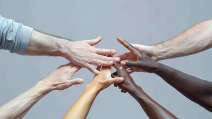 Wall Mural - A group of people holding hands together in unison, conveying unity and cooperation