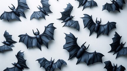 Poster - Halloweenthemed decorations spiders crawling on black bats all on a spooky white background