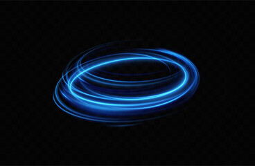 Poster - blue neon ring. glowing circle. glow effect. round light frame. abstract light lines of movement and