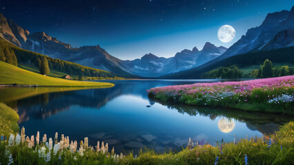 Wall Mural - alpine lake in the mountains