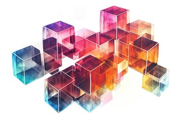 Poster - A collection of brightly colored cubes arranged on a white background, perfect for designs and illustrations