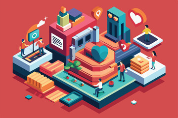 Poster - dynamic interaction features people customizing activities within a colorful isometric space, showca