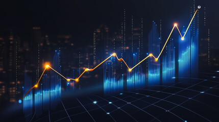 Abstract black background with Colorful charts and graphs with statistics to innovative analyze business potential and forecast future development of companies growth.