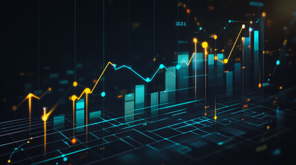 Abstract black background with Colorful charts and graphs with statistics to innovative analyze business potential and forecast future development of companies growth.